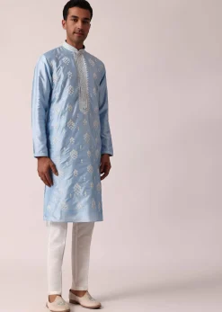 Elegant Blue Silk Kurta Set For Men