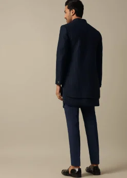 Elegant Blue Textured Indowestern Set For Men