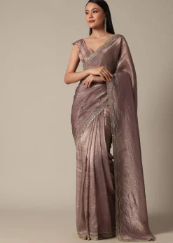 Elegant Brown Saree With Mirror and Stone Work