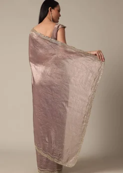 Elegant Brown Saree With Mirror and Stone Work