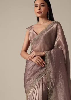 Elegant Brown Saree With Mirror and Stone Work
