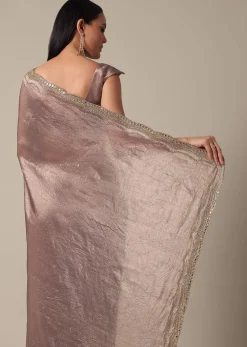 Elegant Brown Saree With Mirror and Stone Work