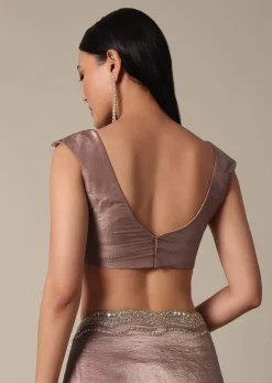 Elegant Brown Saree With Mirror and Stone Work