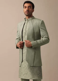 Elegant Green Indowestern Set Featuring Striking Self Work
