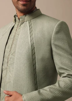 Elegant Green Indowestern Set Featuring Striking Self Work