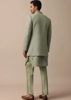 Elegant Green Indowestern Set Featuring Striking Self Work