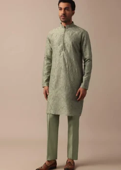 Elegant Green Indowestern Set Featuring Striking Self Work