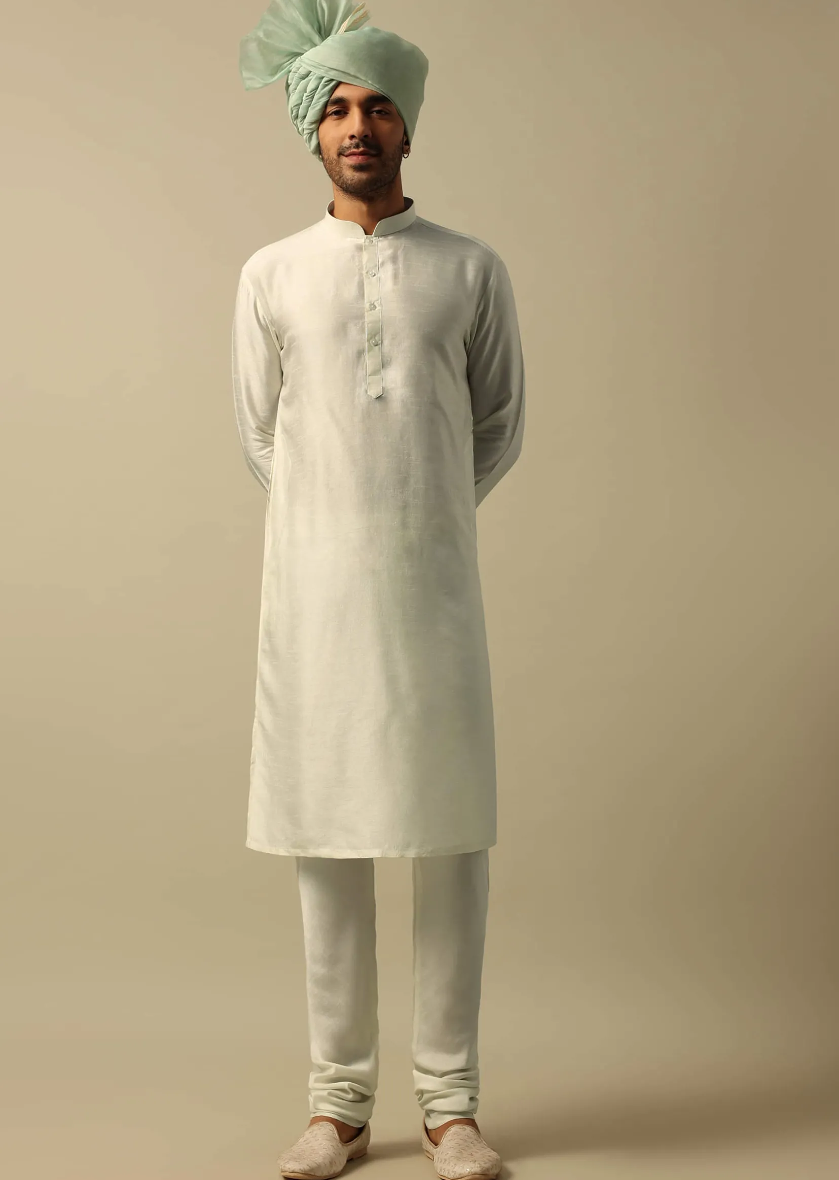 Elegant Green Raw Silk Sherwani Set