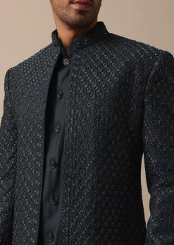 Elegant Grey Heavy Embroidered Indowestern For Grooms
