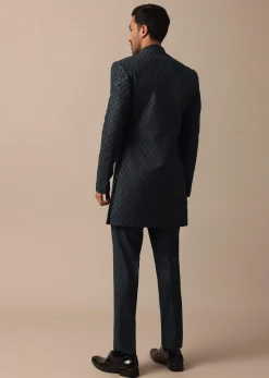 Elegant Grey Heavy Embroidered Indowestern For Grooms