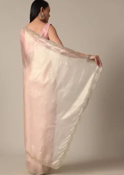 Elegant Peach Saree With Scalloped Border