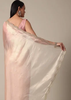 Elegant Peach Saree With Scalloped Border