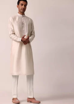 Elegant Peach Silk Kurta Set With Exquisite Cut Work