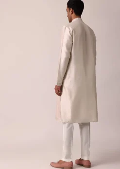 Elegant Peach Silk Kurta Set With Exquisite Cut Work