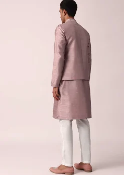 Elegant Pink Cotton Silk Embroidered Jacket Kurta Set