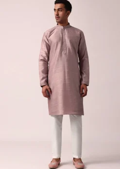 Elegant Pink Cotton Silk Embroidered Jacket Kurta Set