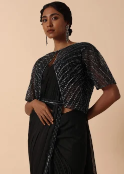 Elegant Pre Stitched Black Georgette Saree Set