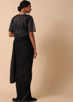Elegant Pre Stitched Black Georgette Saree Set