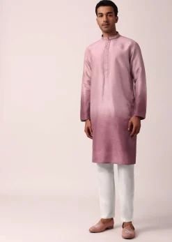 Elegant Purple Silk Embroidered Jacket Kurta Set