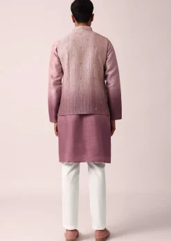 Elegant Purple Silk Embroidered Jacket Kurta Set