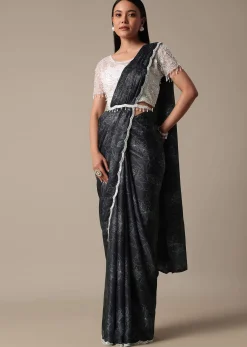 Elegant Ready To Wear Printed Saree With Embellished Ready Blouse