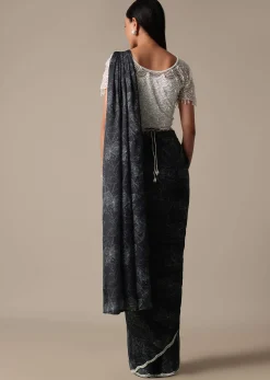 Elegant Ready To Wear Printed Saree With Embellished Ready Blouse
