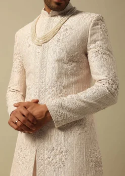 Elegant White Raw Silk Sherwani
