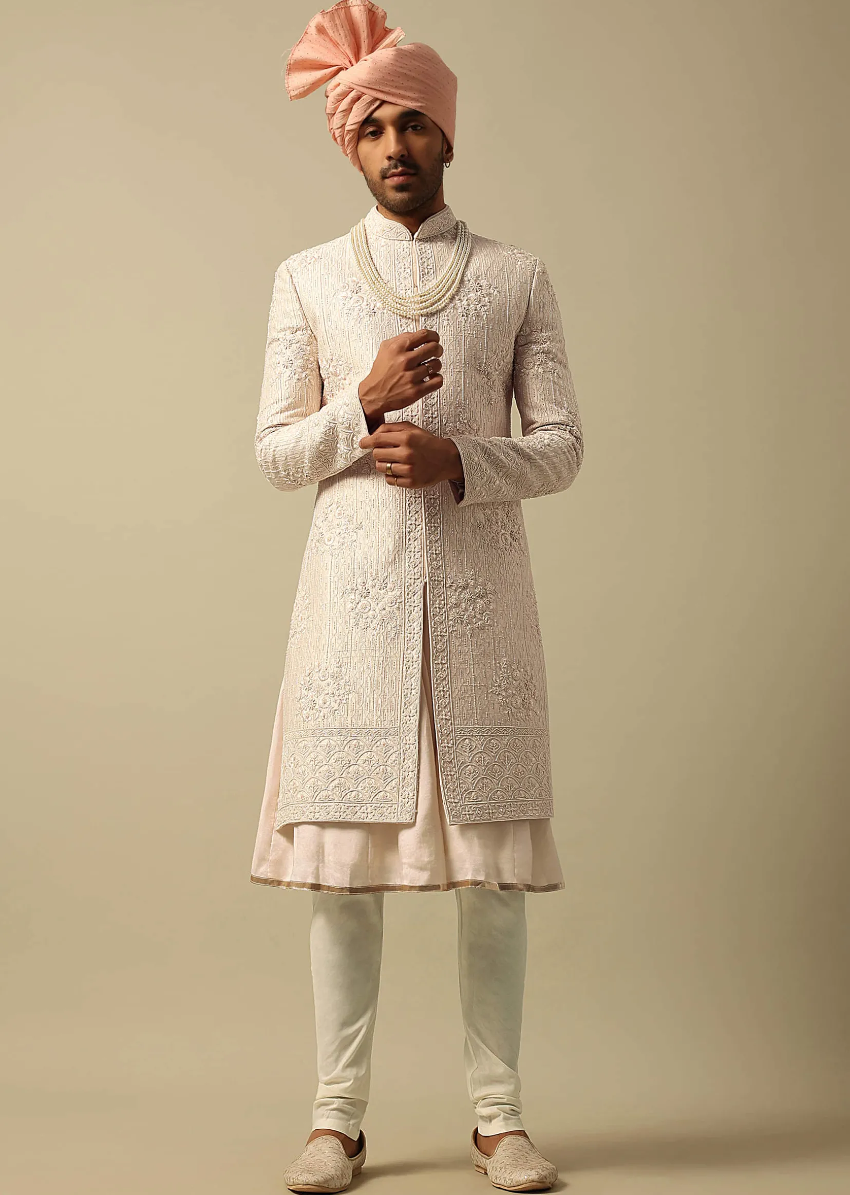 Elegant White Raw Silk Sherwani