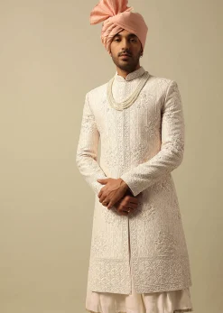 Elegant White Raw Silk Sherwani