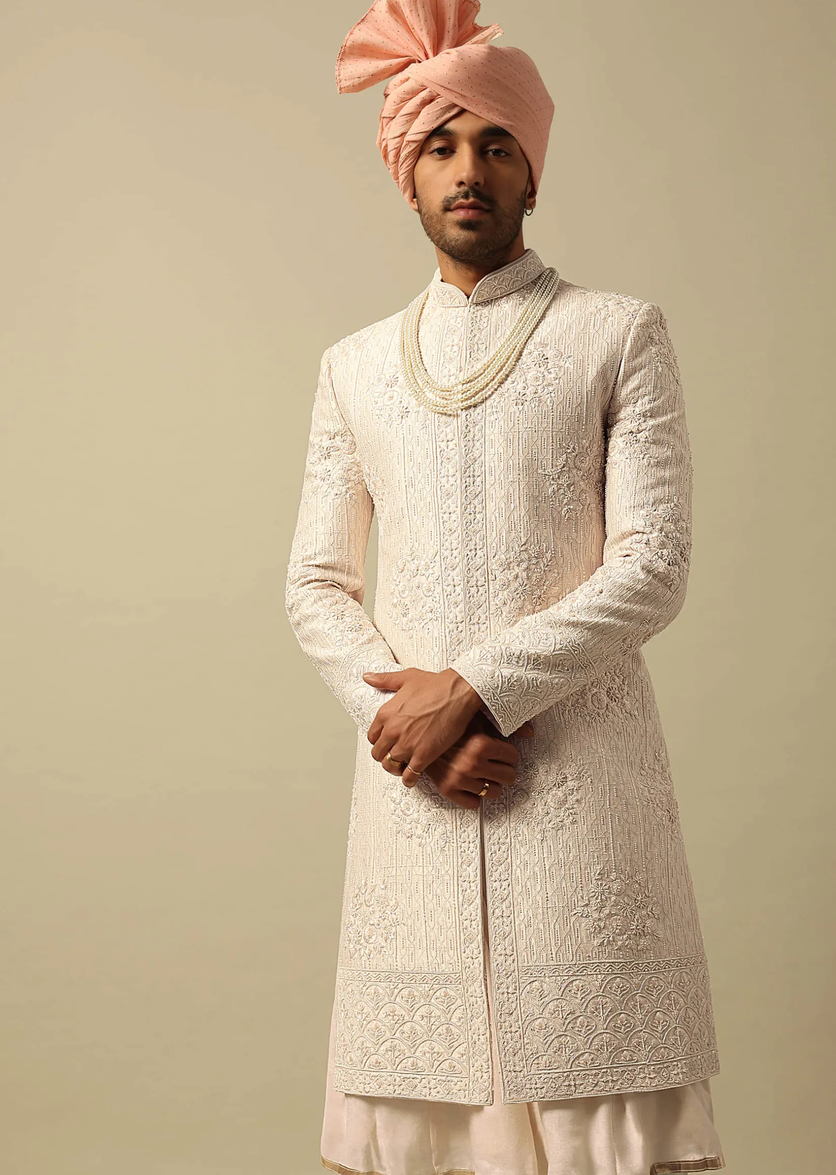 Elegant White Raw Silk Sherwani