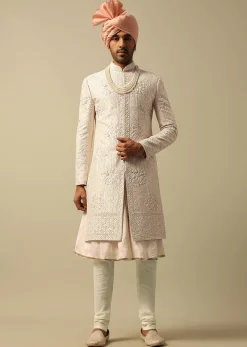 Elegant White Raw Silk Sherwani