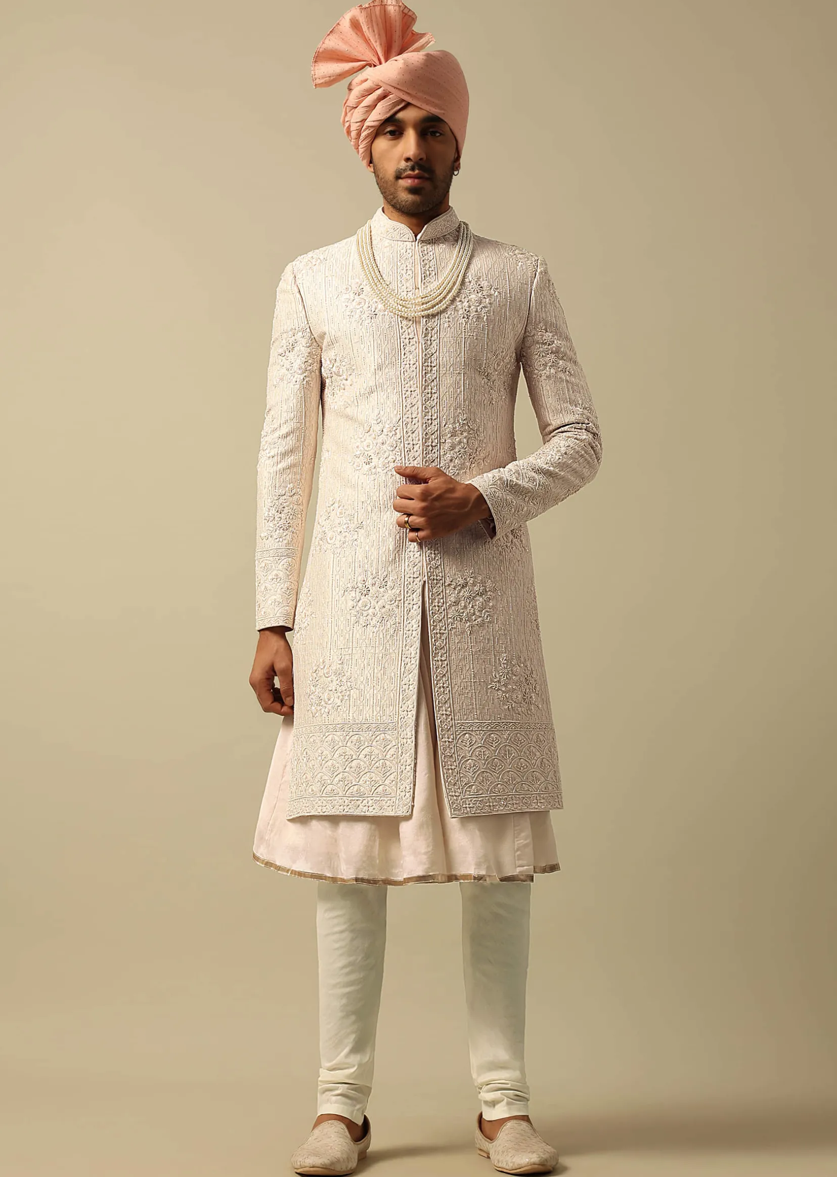Elegant White Raw Silk Sherwani