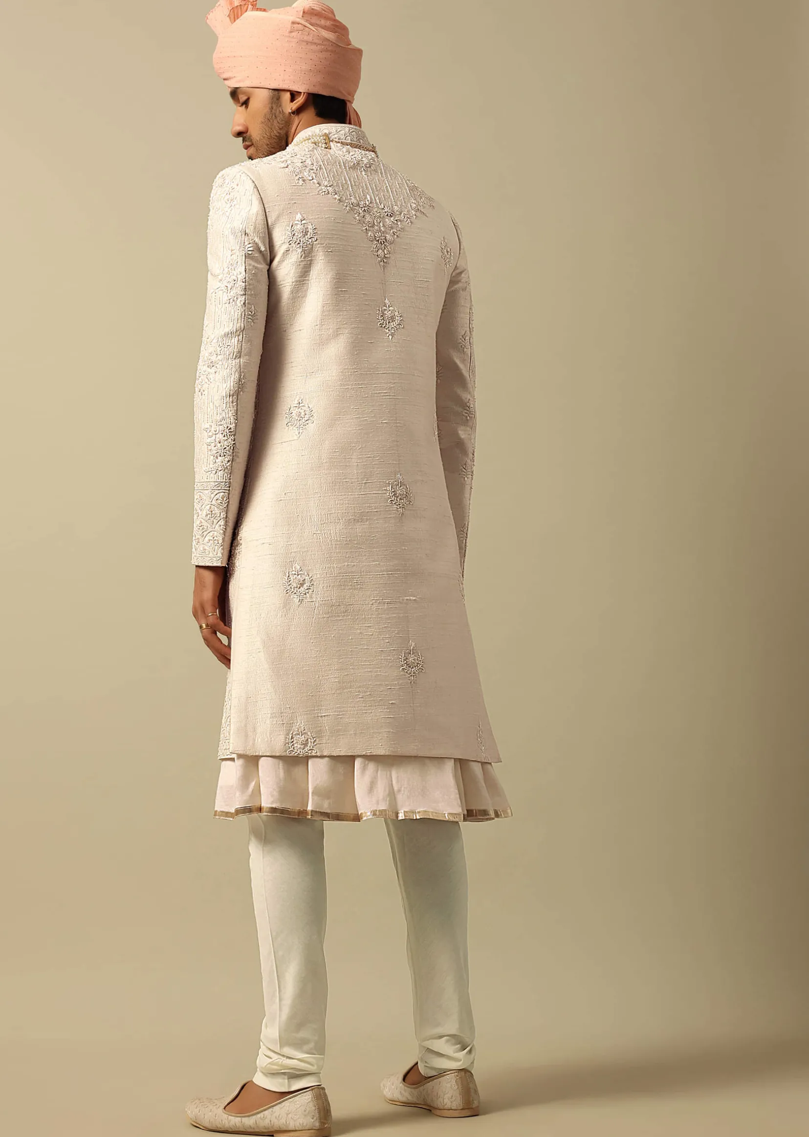 Elegant White Raw Silk Sherwani