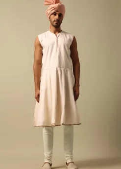 Elegant White Raw Silk Sherwani