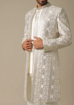 Elegant White Silk Indowestern Set