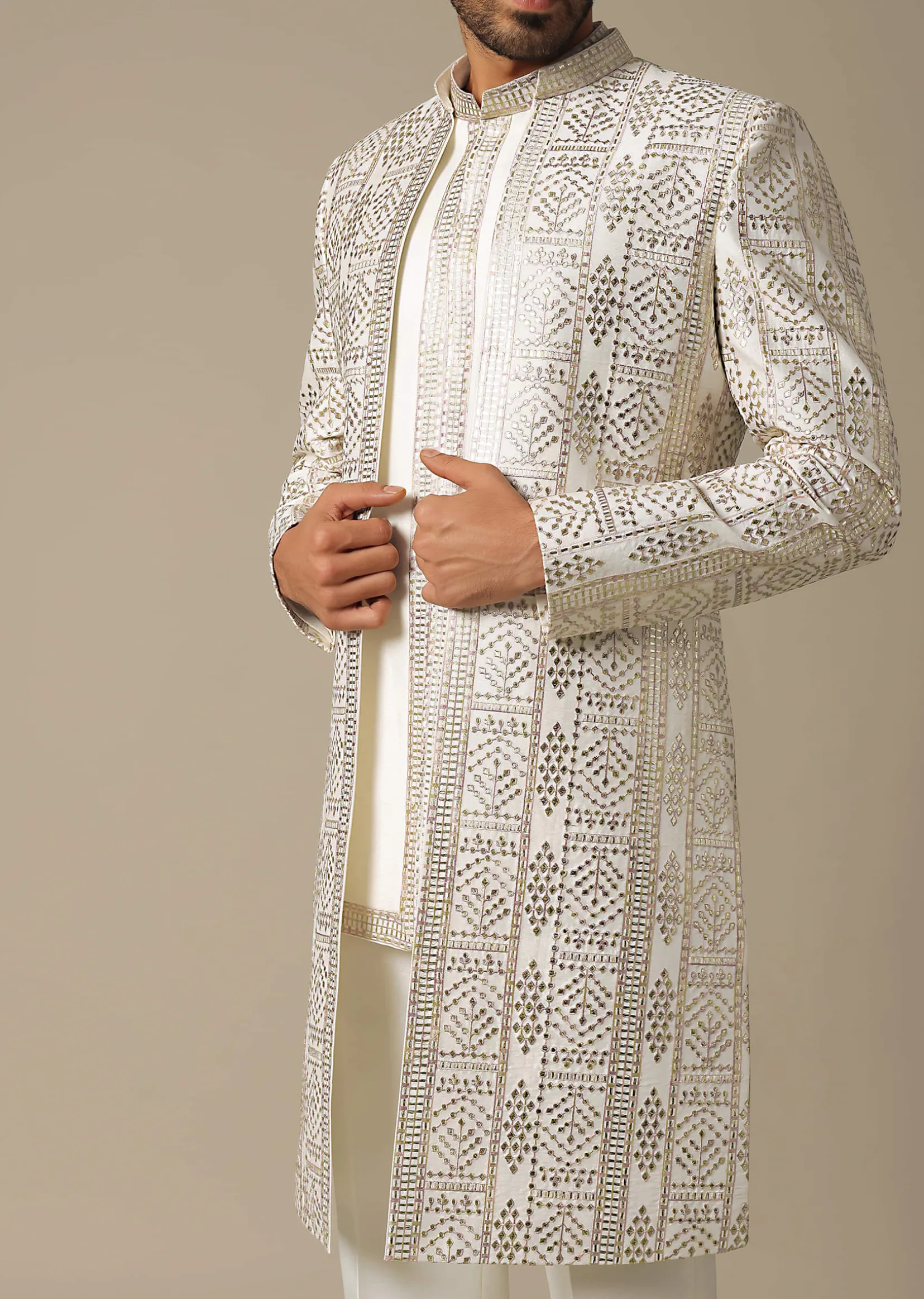 Elegant White Silk Indowestern Set