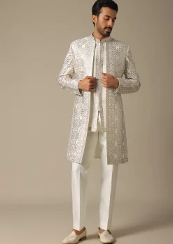Elegant White Silk Indowestern Set