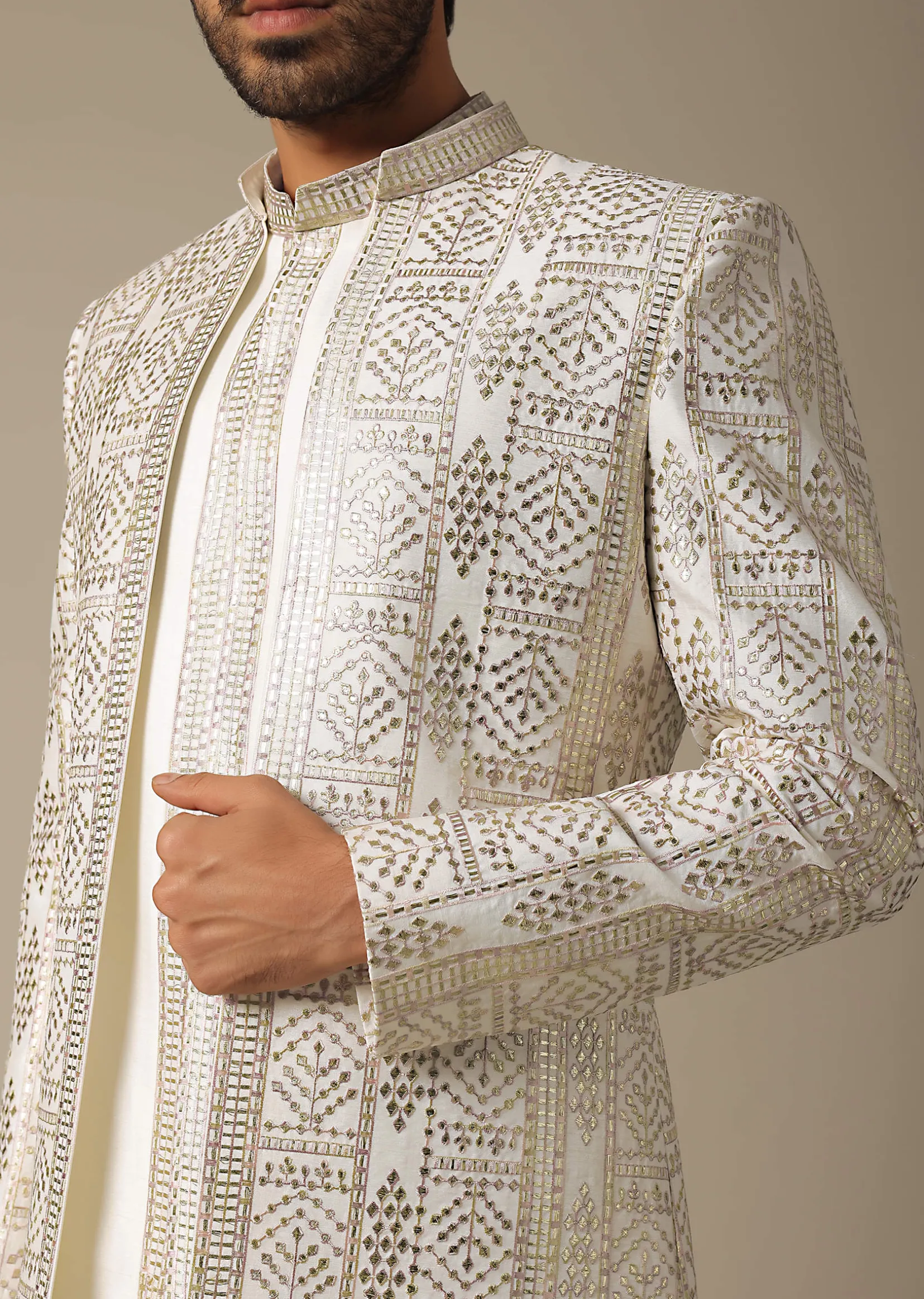 Elegant White Silk Indowestern Set