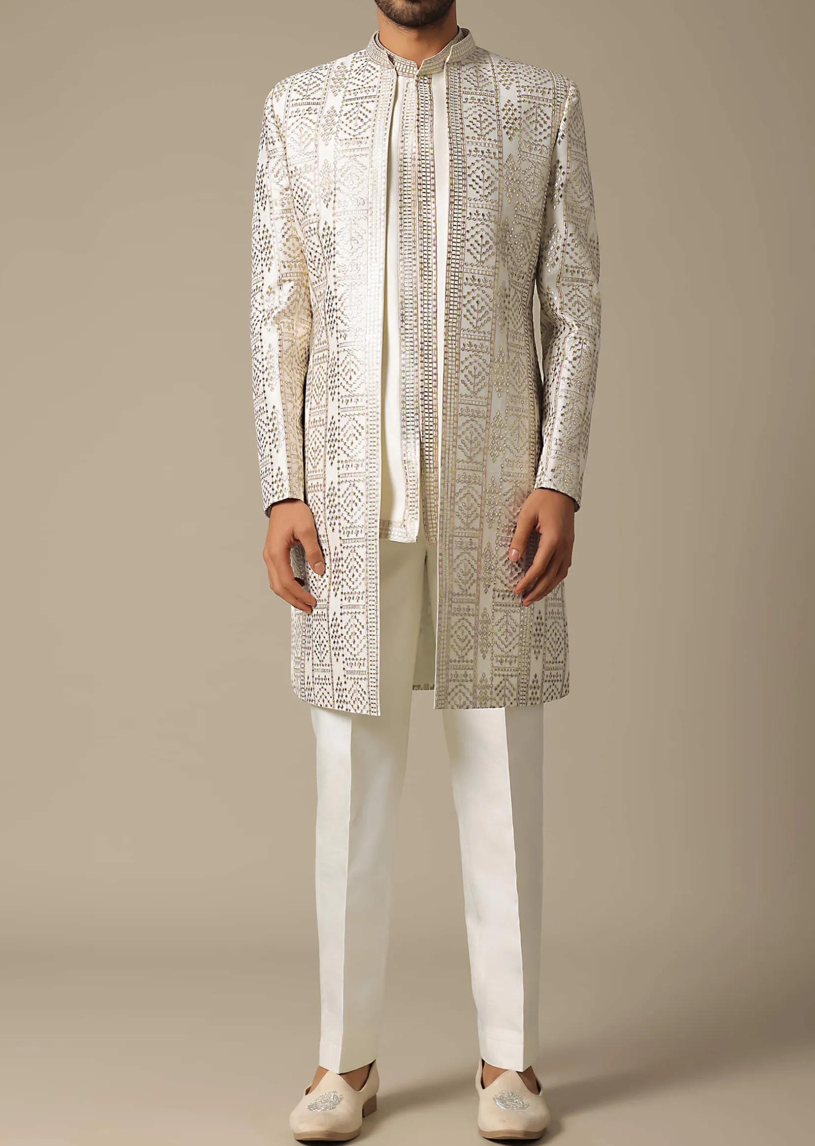 Elegant White Silk Indowestern Set