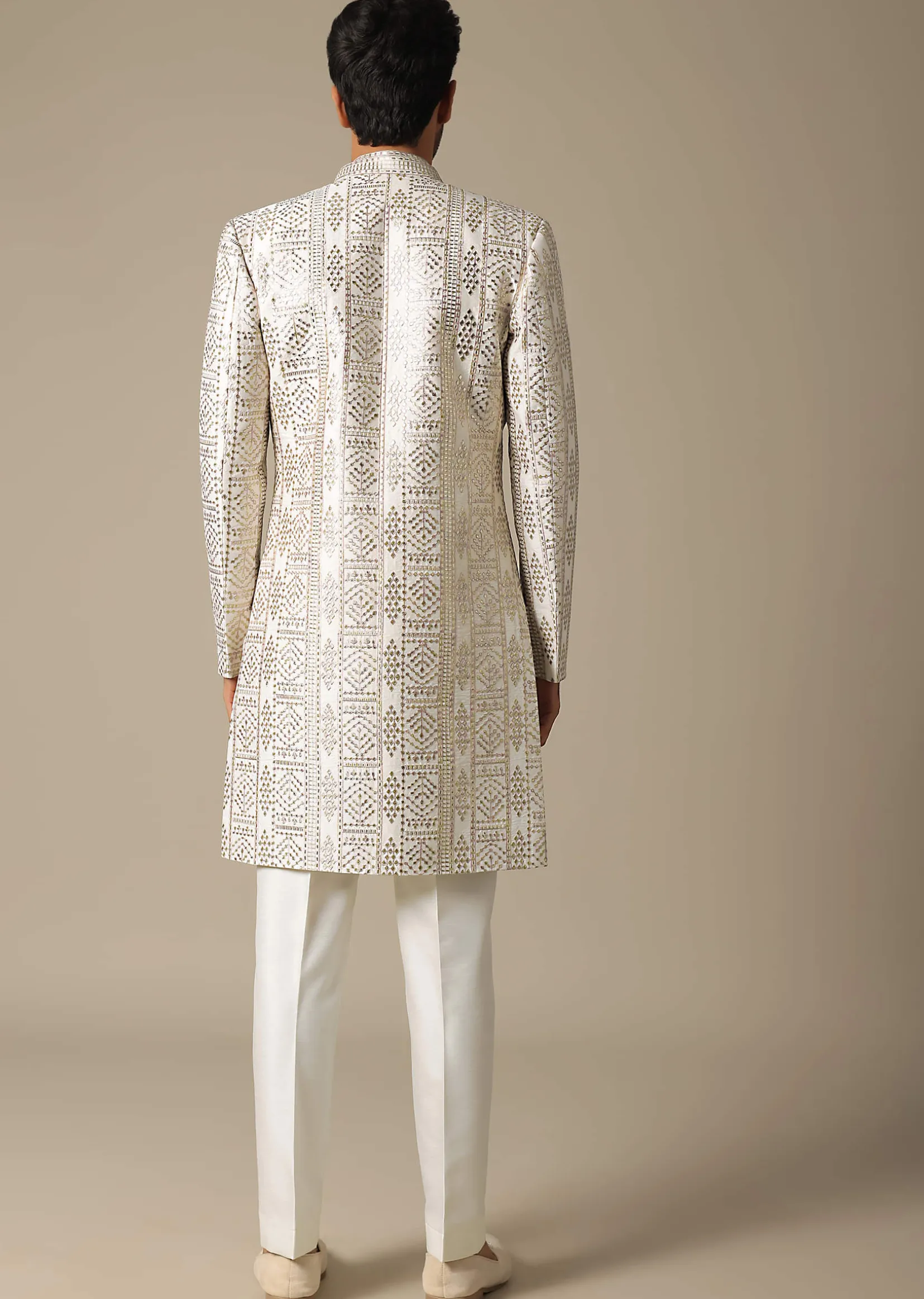 Elegant White Silk Indowestern Set