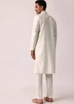 Elegant White Silk Kurta Set With Hand Embroidery