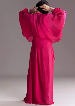 Embroidered Pink Skirt Set With Cape