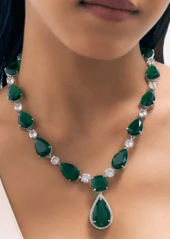 Emerald Diamond Necklace With Earrings