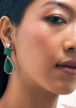 Emerald Diamond Necklace With Earrings
