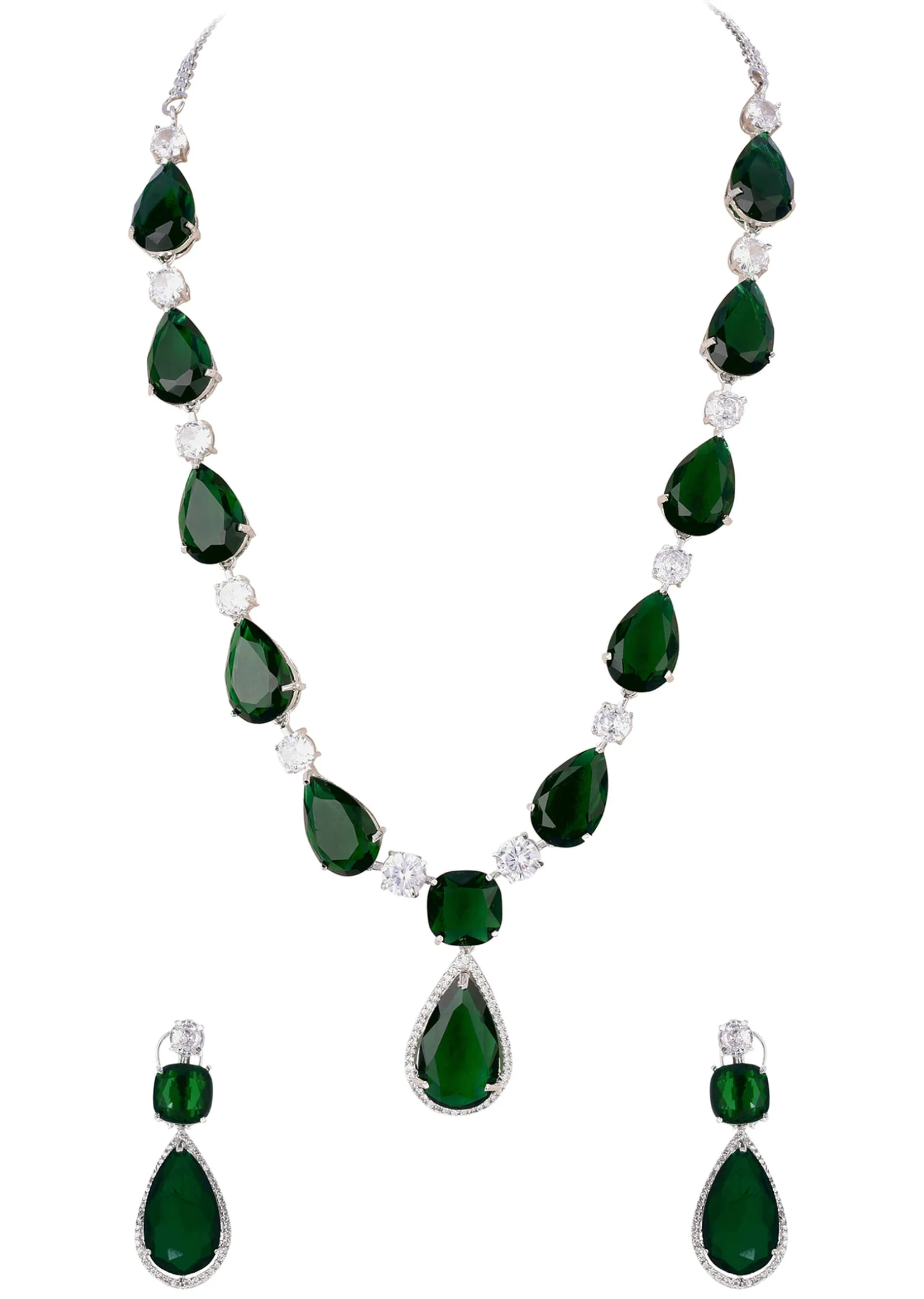 Emerald Diamond Necklace With Earrings