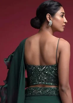 Emerald Green Corset Blouse With Hand Embellished Cut Dana And Sequins Accents And Spaghetti Straps