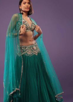 Emerald Green Embroidered Lehenga Set In Georgette