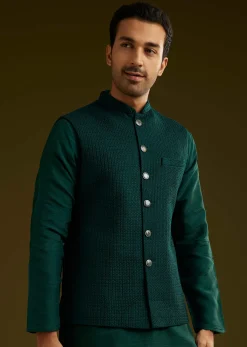 Emerald Green Rayon Kurta Jacket Set