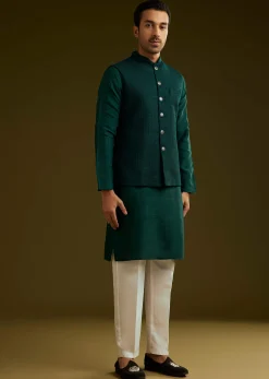 Emerald Green Rayon Kurta Jacket Set