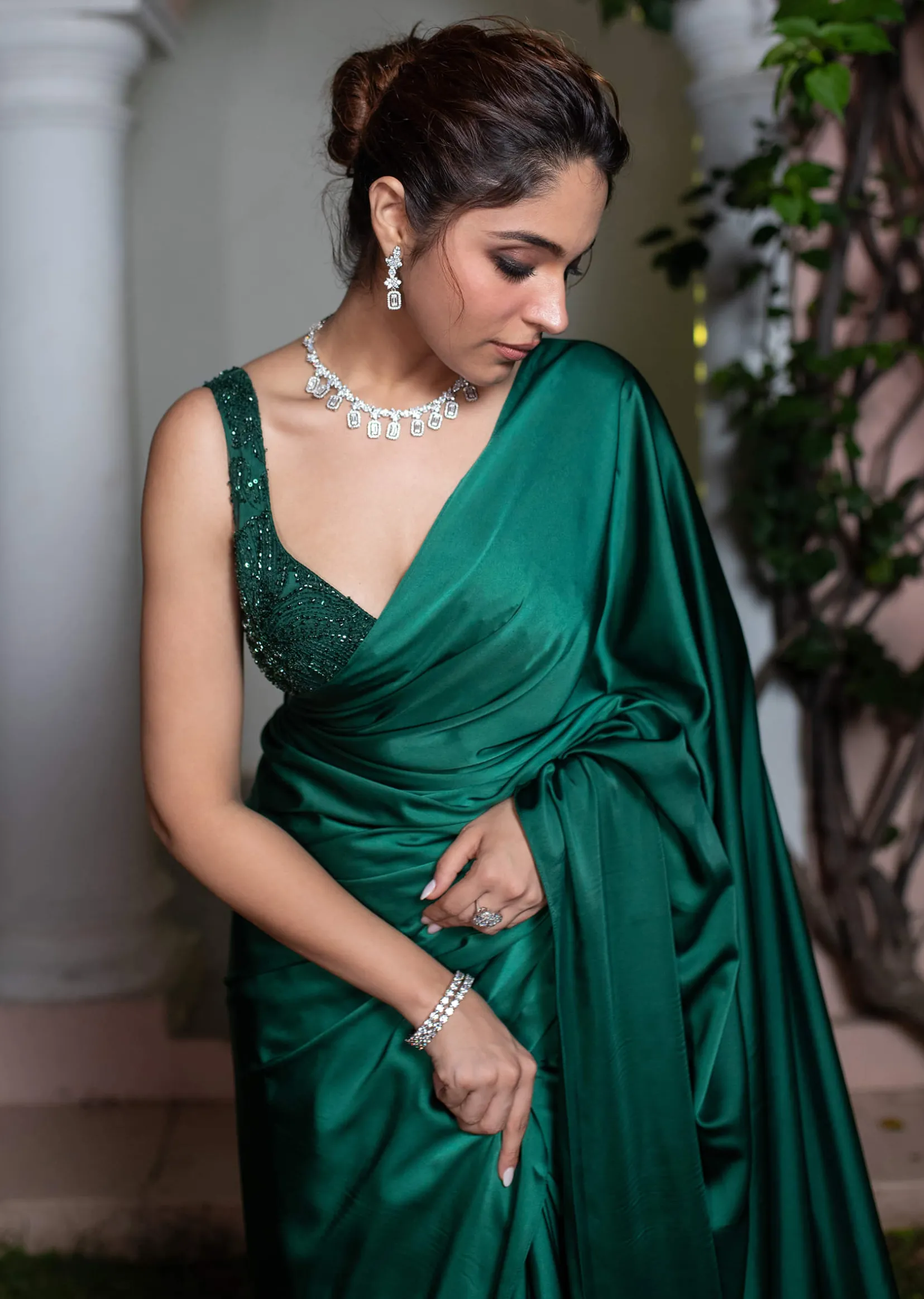 Emerald Green Saree With Tassel Lace And Sequence Embellished Blouse